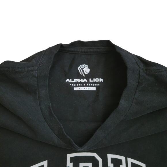 Alpha Lion Relaxed Varsity Print Vintage Black Crewneck T-Shirt Men Sz X-Large - Picture 4 of 9
